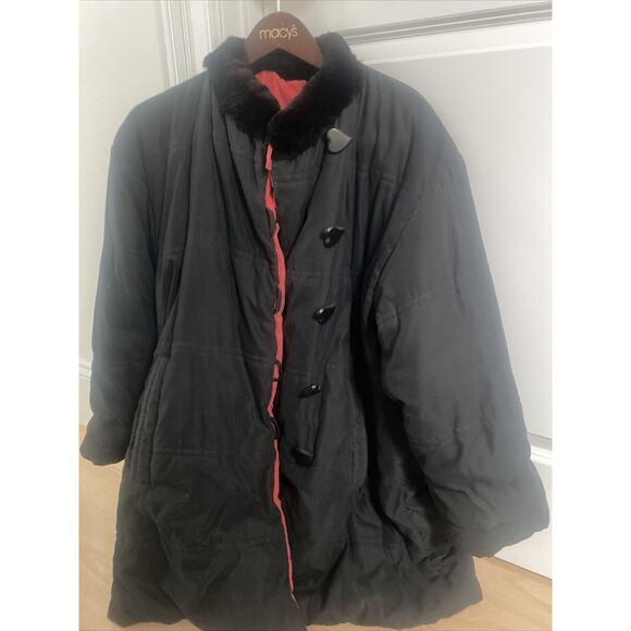 Yves Saint Laurent Fourrures Reversible Black / Red Jacket Size 38 Fur Collar - Picture 1 of 13